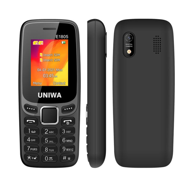 UNIWA E1805, 1.77 inch, SC6531E, 21 Keys, Support Bluetooth, Torch, FM, MP3, MP4, GSM, Dual SIM (Black)