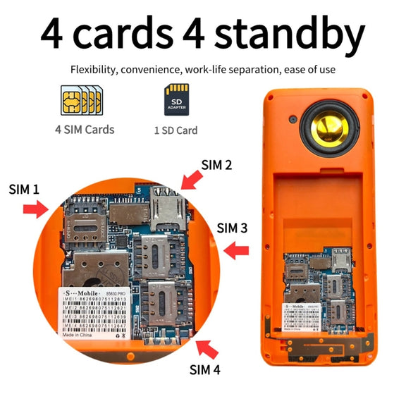 S5630, 2.8 inch, 3000mAh, 21 Key, Support Bluetooth, Flashlight, GSM, Quad SIM (Orange)