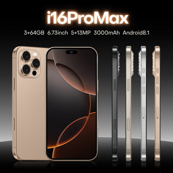 i16 Pro Max / A08A, 3GB+64GB, 6.73 inch Screen, Face Identification, Android 8.1 MTK6753 Octa Core, Network: 4G, Dual SIM, EU Plug (Gold)