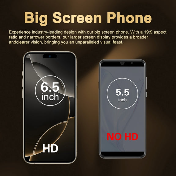 i16 Pro Max / Q5A, 6GB+128GB, 6.5 inch Screen, Face Identification, Android 10 MTK6762 Octa Core, OTG, NFC, Network: 4G, Dual SIM, US Plug (Black)