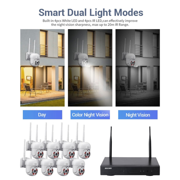 ESCAM WNK718 HD 3.0 Million Pixels 8-channel Wireless + 8IPC Wireless NVR Security System, EU Plug