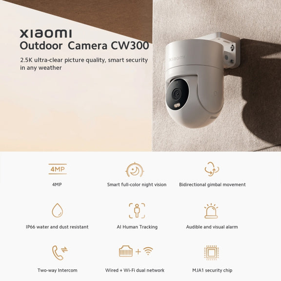Original Xiaomi CW300 4MP Outdoor Camera IP66 Water-resistant Full Color Night Vision WiFi Camera, US Plug