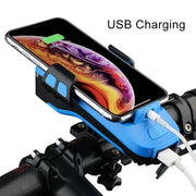 Multifunction 4  in 1 Phone Holder Bicycle Bell Cycling Lamp Flashlight(Blue)
