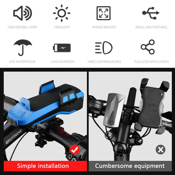 Multifunction 4  in 1 Phone Holder Bicycle Bell Cycling Lamp Flashlight(Red)