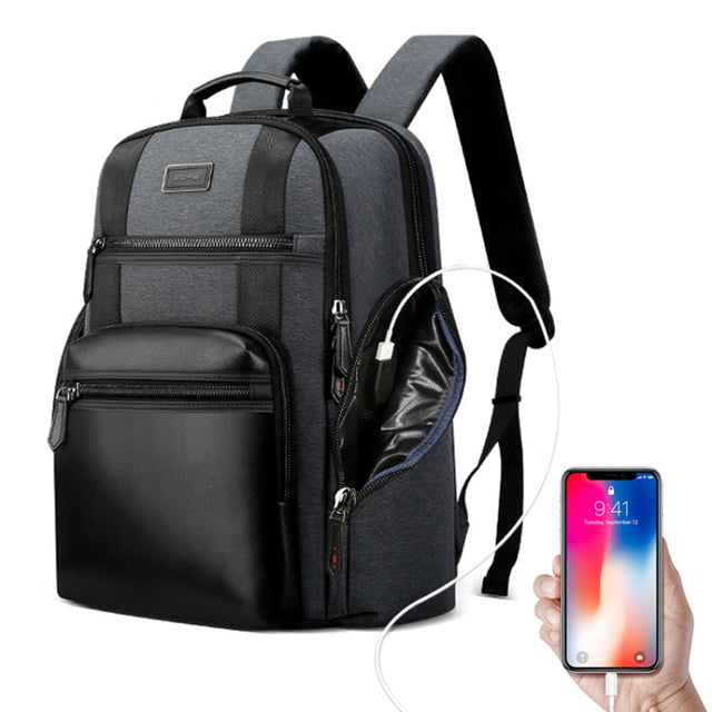 Bopai 851-014318 Fashion Outdoor Breathable Water-resistant Anti-theft Three-layer Large Capacity Double Shoulder Bag,with USB Charging Port, Size: 31x17x44cm(Grey)
