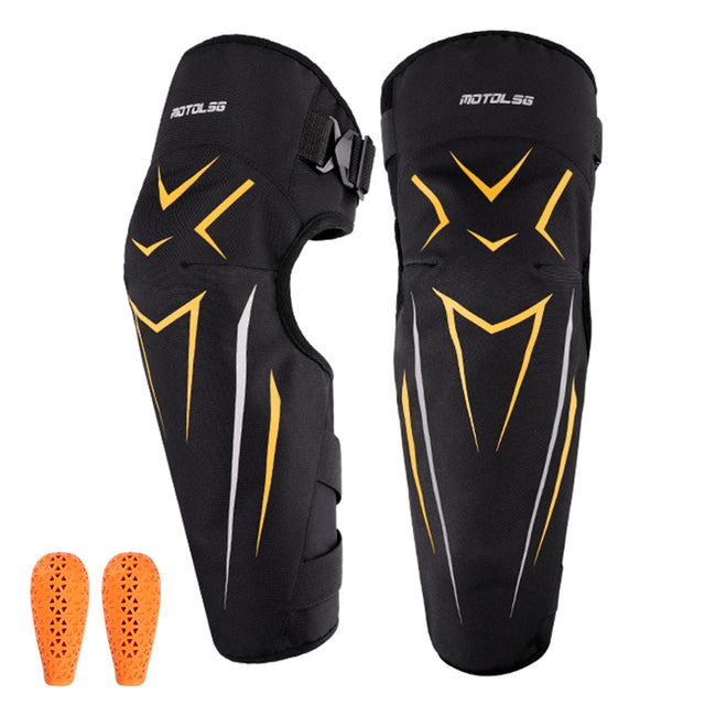 MOTOLSG 2 in 1 Knee Pads Motorcycle Bicycle Riding Warm Fleece Soft Protective Gear with CE Protector (Black Yellow)