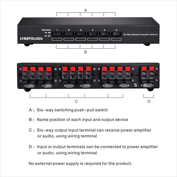 LINEPAUDIO B898 Six-way Stereo Loudspeaker / Amplifier Comparator Bidirectional Selective Switch Switcher (Black)