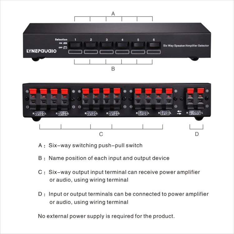 LINEPAUDIO B898 Six-way Stereo Loudspeaker / Amplifier Comparator Bidirectional Selective Switch Switcher (Black)