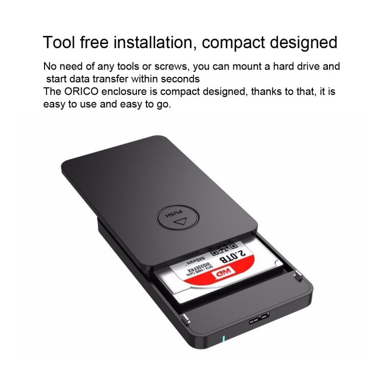 ORICO 2569S3 USB3.0 Micro-B External Hard Disk Box Storage Case for 9.5mm 2.5 inch SATA HDD / SSD(Silver)