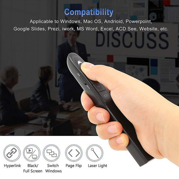 XM930 2.4GHz Wireless Laser PowerPoint Page Turning Pen Multimedia Wireless Presentation Projection Pen with USB Receiver, Support Low Battery Remind, Remote Control Distance: 100m(White)