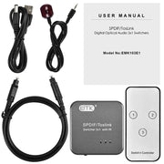 EMK SPDIF/TosLink Digital Optical Audio 3x1 Switcher with IR Controller (Grey)
