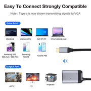 4K UHD USB-C / Type-C to VGA + PD Data Sync Adapter Cable