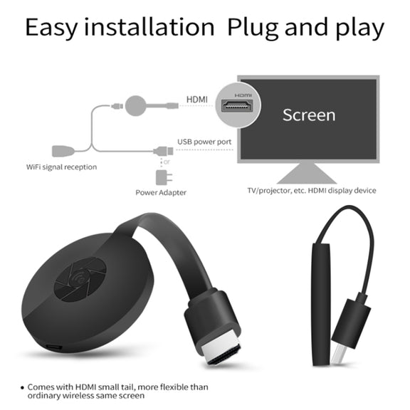 MiraScreen G2 Wireless WiFi Display Dongle Receiver Airplay Miracast DLNA 4K UHD RK3660 TV Stick for iPhone, Samsung, and other Smartphones (Black)