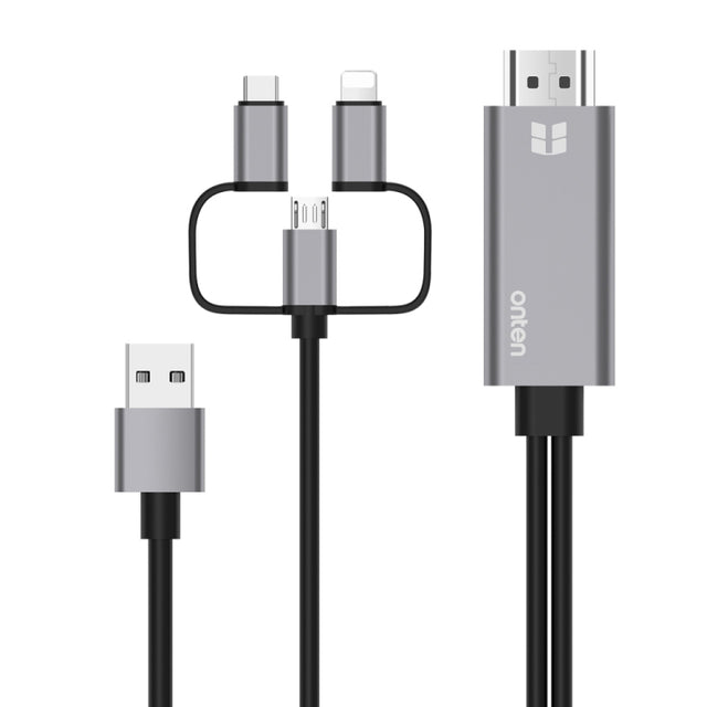 Onten OTN-7537A 3 in 1 1080P Mobile HD Screen Player Adapter Cable(Grey)
