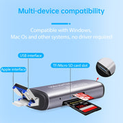 118 2 in 1 USB + 8 Pin Interfaces USB Flash Disk / Memory Card OTG Card Reader for IOS System Mobile Phone / Computer (Dark Gray)