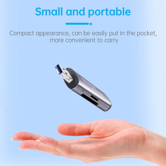 118 2 in 1 USB + 8 Pin Interfaces USB Flash Disk / Memory Card OTG Card Reader for IOS System Mobile Phone / Computer (Light Grey)