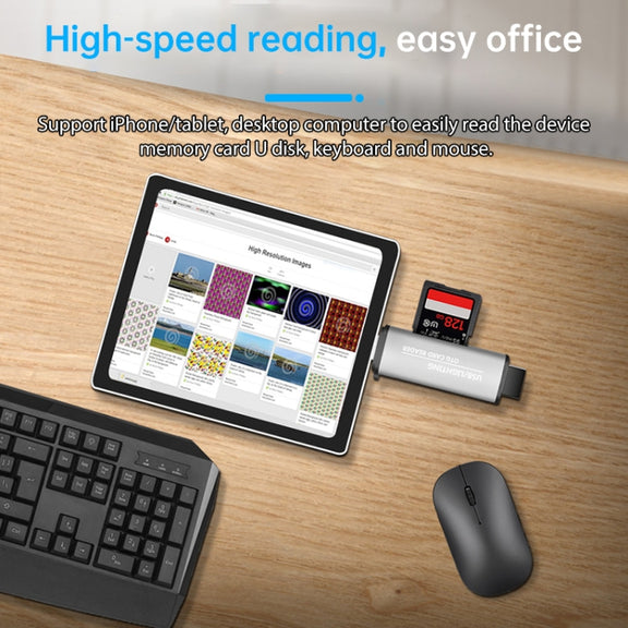 118 2 in 1 USB + 8 Pin Interfaces USB Flash Disk / Memory Card OTG Card Reader for IOS System Mobile Phone / Computer (Light Grey)