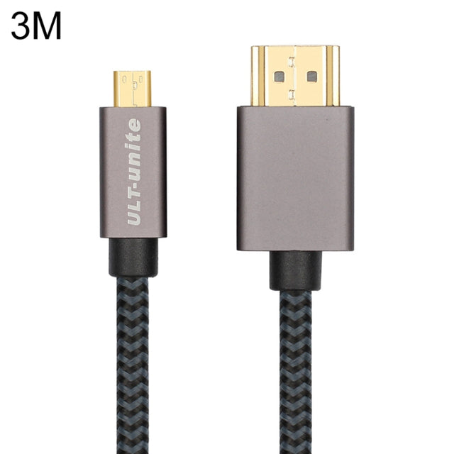 ULT-unite Gold-plated Head HDMI Male to Micro HDMI Male Nylon Braided Cable, Cable Length: 3m(Black)