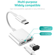 S-211 2 in 1 USB-C / Type-C Male to Type-C + USB Female Camera Adapter