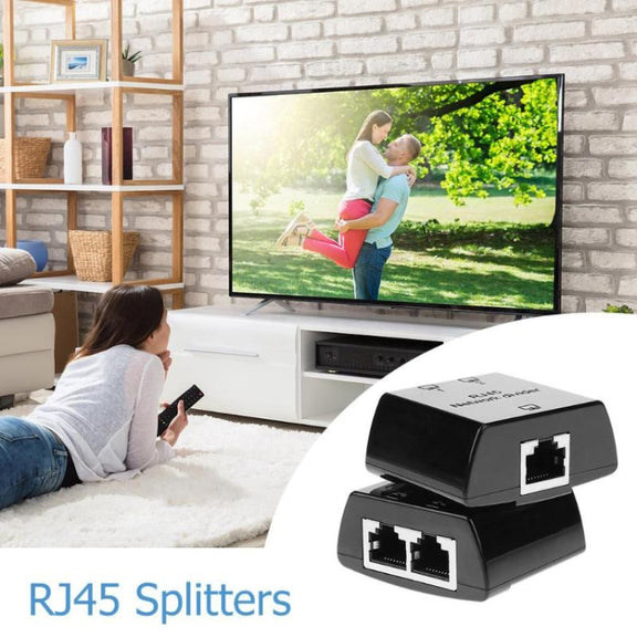 RJ45 to 2 x RJ45 Ethernet Network Coupler Thunder Lightning Protection (Black)