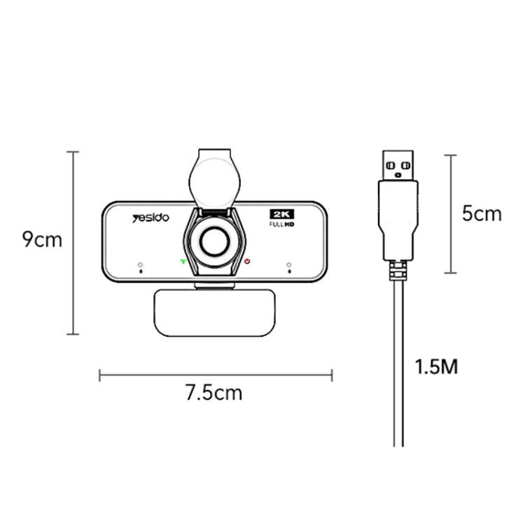 Yesido KM14 2K 4.0MP HD USB Webcam, Cable Length 1.5m