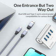 ORICO M3UT3 3-port USB 3.2 HUB with Card Reader (Silver)