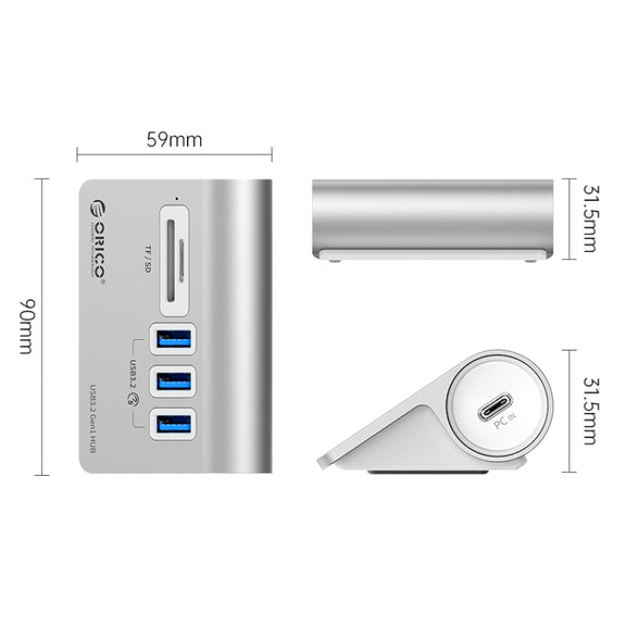 ORICO M3UT3 3-port USB 3.2 HUB with Card Reader (Silver)