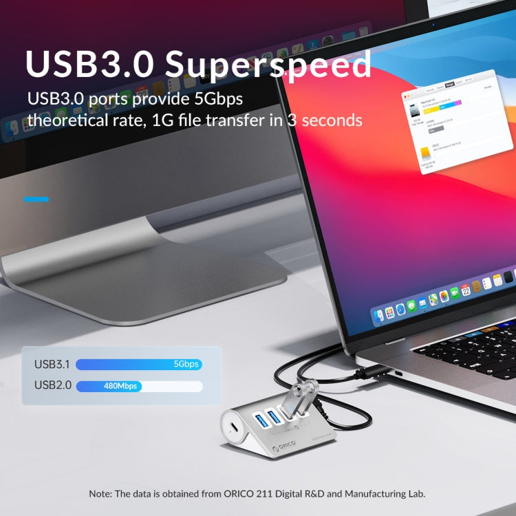 ORICO M3UT3 3-port USB 3.2 HUB with Card Reader (Silver)