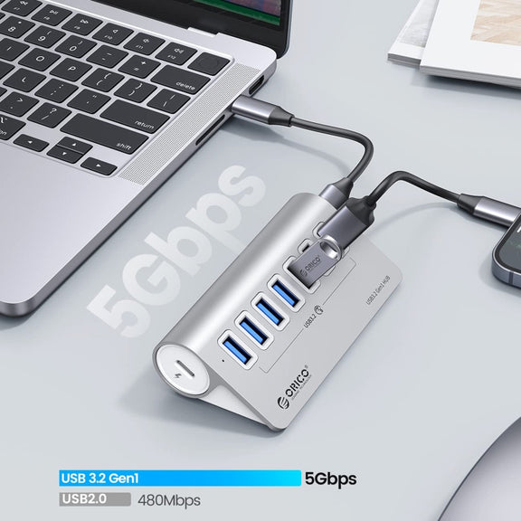 ORICO M3U7 Aluminum Alloy 7-Port USB 3.2 Gen1 5Gbps HUB with 0.5m Cable(Silver)