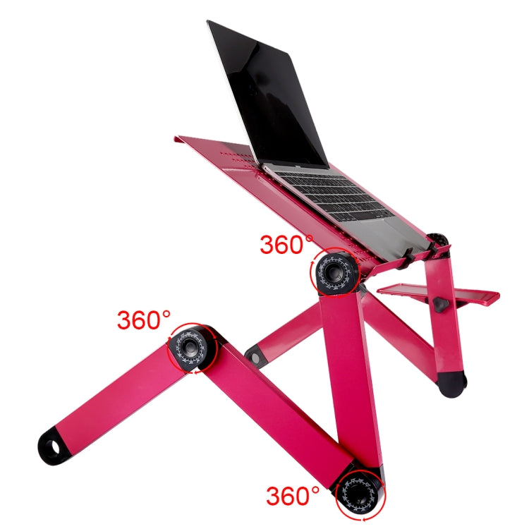 Portable 360 Degree Adjustable Foldable Aluminium Alloy Desk Stand with Mouse Pad for Laptop / Notebook, without CPU Fans(Magenta)