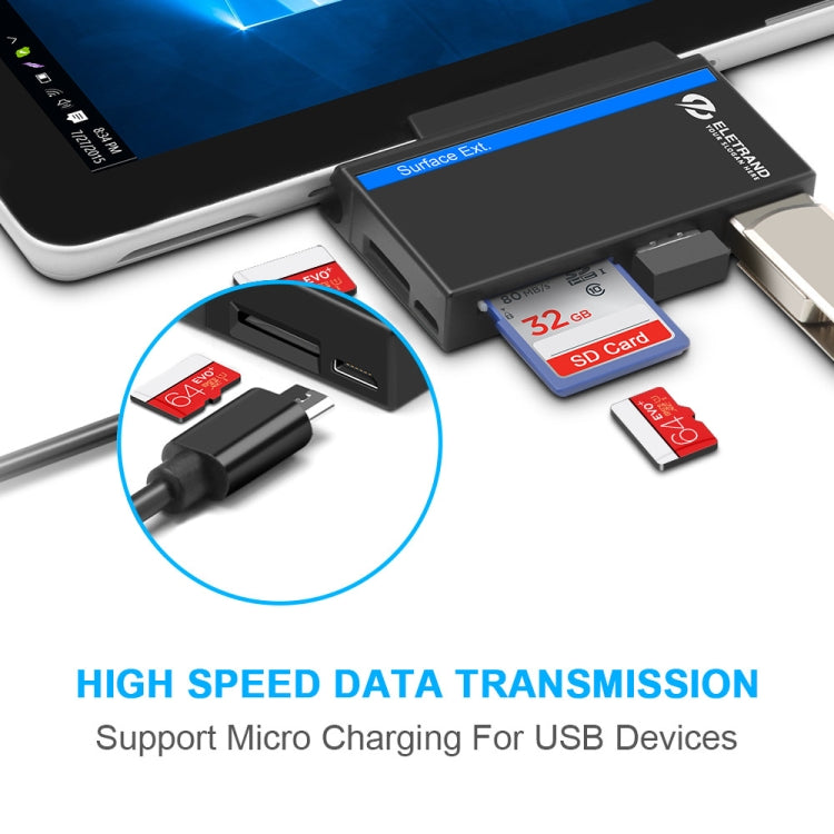 ROCKETEK RT-SGO727 USB 3.0 + USB 2.0 + Micro USB Interface Hub for Microsoft Surface Go, with 2 TF Card & SD Card Slots