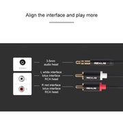 REXLIS 3635 3.5mm Male to Dual RCA Gold-plated Plug Black Cotton Braided Audio Cable for RCA Input Interface Active Speaker, Length: 10m
