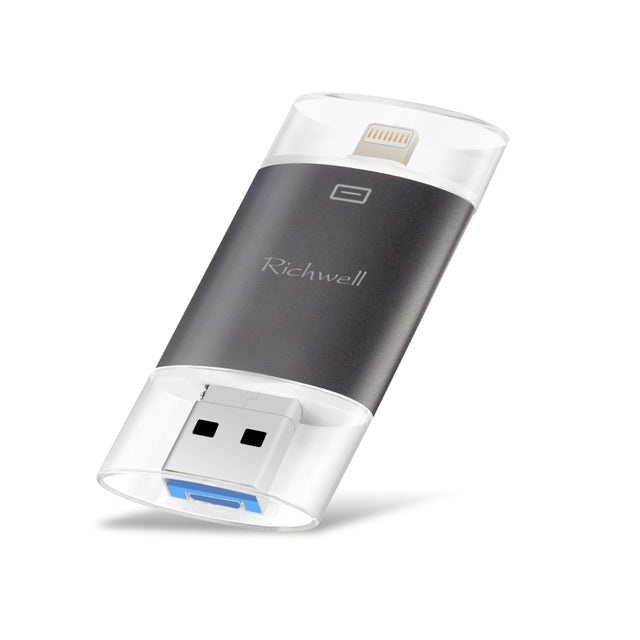 Richwell 3 in 1 64G Type-C + 8 Pin + USB 3.0 Metal Double Cover Push-pull Flash Disk with OTG Function(Black)