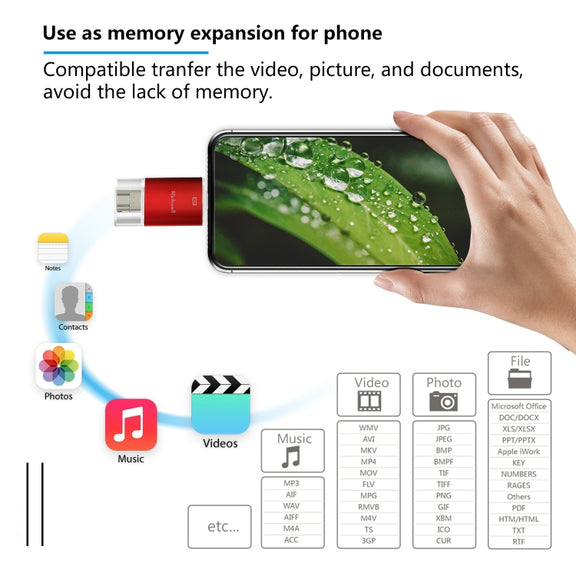 Richwell 3 in 1 64G Type-C + 8 Pin + USB 3.0 Metal Double Cover Push-pull Flash Disk with OTG Function(Black)