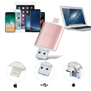 Richwell 3 in 1 64G Type-C + 8 Pin + USB 3.0 Metal Double Cover Push-pull Flash Disk with OTG Function(Black)