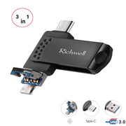 Richwell 3 in 1 64G Type-C + Micro USB + USB 3.0 Metal Flash Disk with OTG Function(Black)