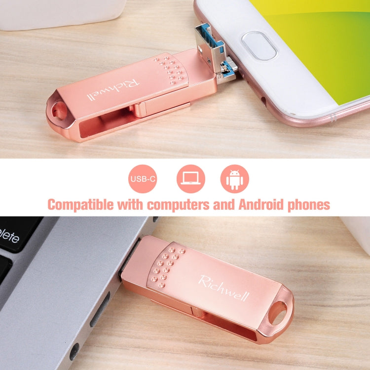 Richwell 3 in 1 64G Type-C + Micro USB + USB 3.0 Metal Flash Disk with OTG Function(Silver)