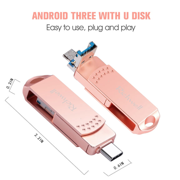 Richwell 3 in 1 32G Type-C + Micro USB + USB 3.0 Metal Flash Disk with OTG Function(Silver)