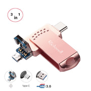 Richwell 3 in 1 128G Type-C + Micro USB + USB 3.0 Metal Flash Disk with OTG Function(Rose Gold)