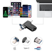 Richwell 64G Type-C + 8 Pin + USB 3.0 Metal Push-pull Flash Disk with OTG Function(Rose Gold)