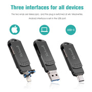 Richwell 128G Type-C + 8 Pin + USB 3.0 Metal Flash Disk with OTG Function(Rose Gold)