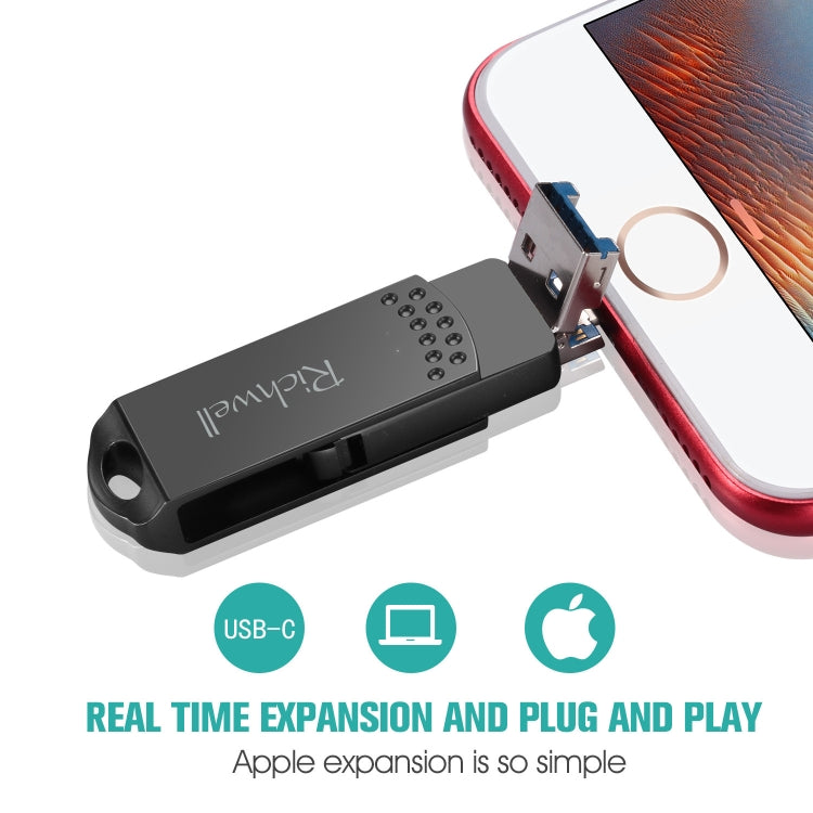 Richwell 128G Type-C + 8 Pin + USB 3.0 Metal Flash Disk with OTG Function(Rose Gold)