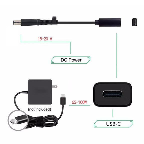 DP USB-C / Type-C to 7.4 x 0.6mm Power Adapter Charger Cable for HP