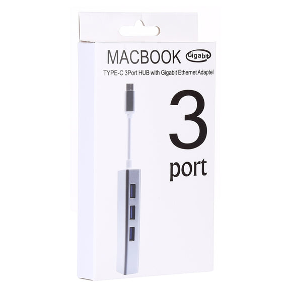 Aluminum Shell 3 USB3.0 Ports HUB + USB-C / Type-C Gigabit Ethernet Adapter