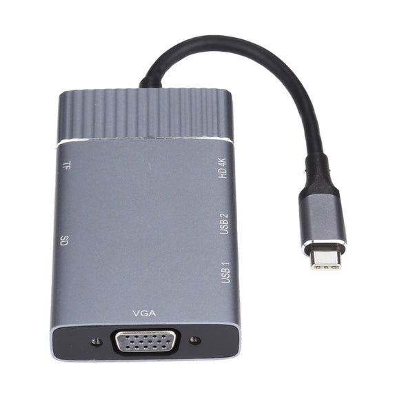 7 In 1 Dual USB 3.0 + TF/SD + HDMI/VGA + 3.5mm Jack + Type-C / USB-C Multi-function USB-C Dock Station