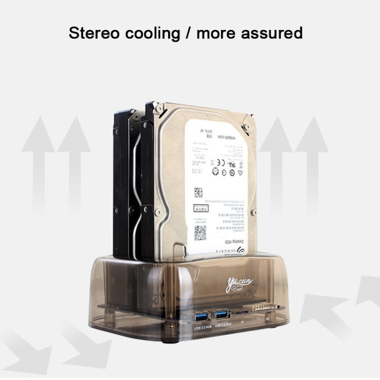 2.5 / 3.5 inch USB3.0 Dual SATA HDD Enclosure with HUB & OTB Function, The Maximum Support Capacity: 16TB