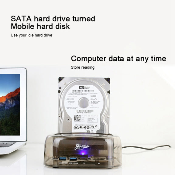 2.5 / 3.5 inch USB3.0 Dual SATA HDD Enclosure with HUB & OTB Function, The Maximum Support Capacity: 16TB