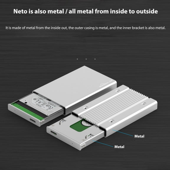 Blueendless U23Q SATA 2.5 inch Micro B Interface HDD Enclosure with USB-C / Type-C to USB-C / Type-C Cable, Support Thickness: 1cm or less