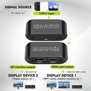NK-E60 Type-C / USB-C To HDMI, DP DisplayPort Splitter MST / SST Monitor Switcher (Black)