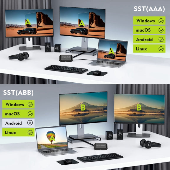 NK-E60 Type-C / USB-C To HDMI, DP DisplayPort Splitter MST / SST Monitor Switcher (Black)